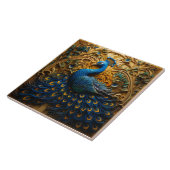Blauwe en Oranje pauw, gouden achtergrond Tegeltje (Zijkant)