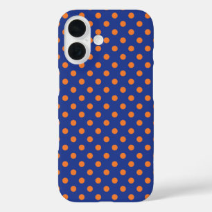 Blauwe en oranje polka stippen iPhone 16 hoesje