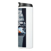 Blauwe en oranje raceauto thermosbeker (Geroteerd rechts)