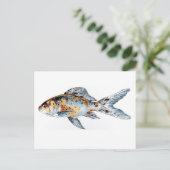 Blauwe en Oranje Shubunkin Goldfish Fine Art Briefkaart (Staand voorkant)