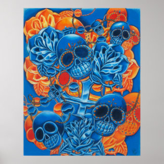Blauwe en Oranje Skulls afdrukken Poster