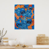 Blauwe en Oranje Skulls afdrukken Poster (Keuken)