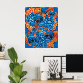 Blauwe en Oranje Skulls afdrukken Poster (Thuiskantoor)