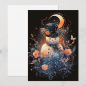 Blauwe en Oranje Sneeuwman Kerst Kaarten (Voorkant / Achterkant)