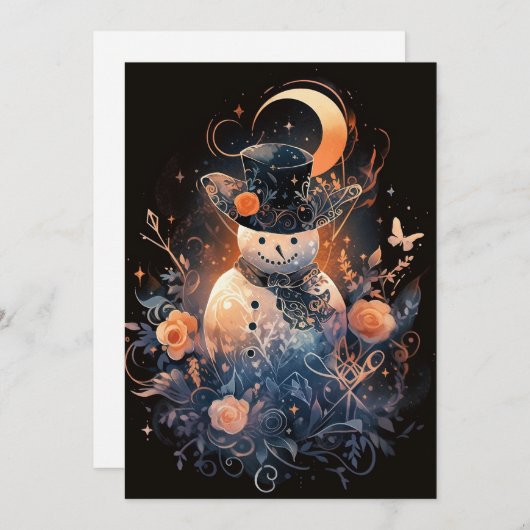 Blauwe en Oranje Sneeuwman Kerst Kaarten (Voorkant / Achterkant)