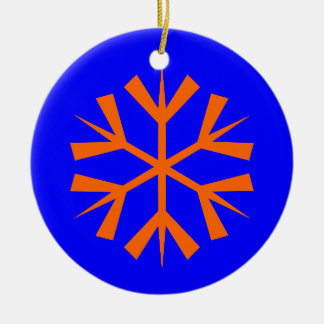 Blauwe en oranje sneeuwvlok keramisch ornament