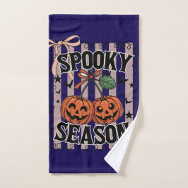 Blauwe en Oranje Spooky Season Pumpkins Handdoek
