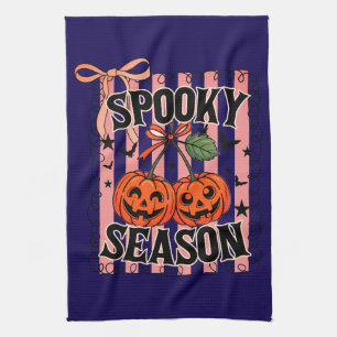 Blauwe en Oranje Spooky Season Pumpkins Theedoek