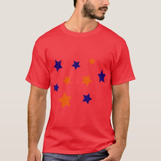 Blauwe en Oranje sterren T-shirt (Voorkant)