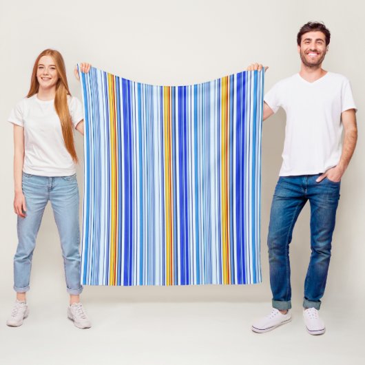 Blauwe en Oranje streep Fleece Deken (In situ)