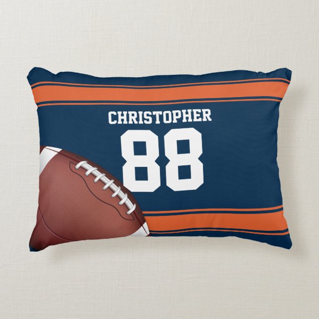 Blauwe en Oranje Stripes Jersey Rietijzer Football Accent Kussen (Voorkant)