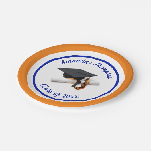 Blauwe en Oranje stuifmep en tassel | Aangepast Papieren Bordje (Gekanteld)