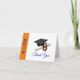 Blauwe en Oranje stuifmep en tassel Bedankkaart