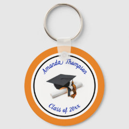 Blauwe en Oranje stuifmep en tassel Sleutelhanger