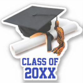 Blauwe en Oranje stuifmep & tassel klasse van Sticker