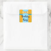 Blauwe en Oranje Suspenders en Bowtie Birthday Vierkante Sticker (Tas)