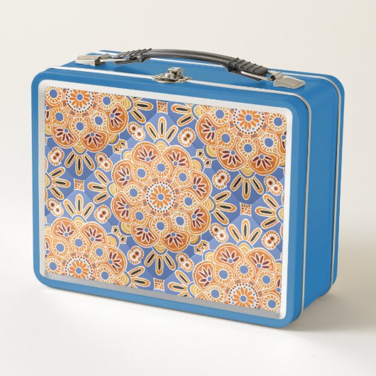 Blauwe en Oranje tegel Print Lunch Box (Voorkant)