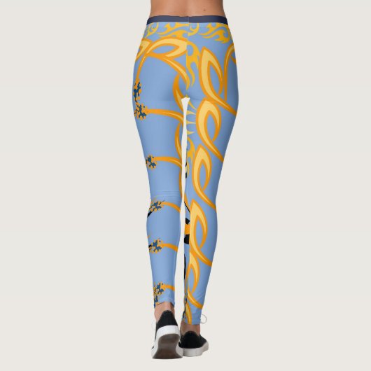 Blauwe en oranje tribale afdrukken leggings (Achterkant)