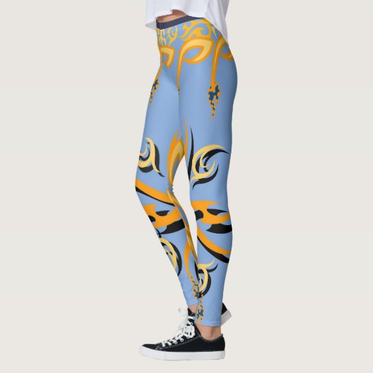 Blauwe en oranje tribale afdrukken leggings (Links)