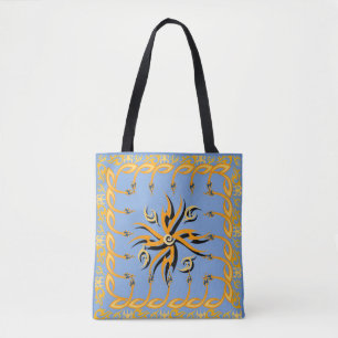 Blauwe en oranje tribale afdrukken tote bag