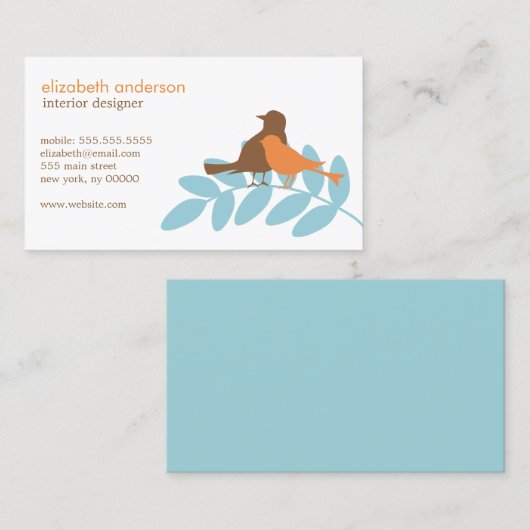 Blauwe en Oranje tuin vogelsilhouetten Visitekaartje (Voorkant / Achterkant)