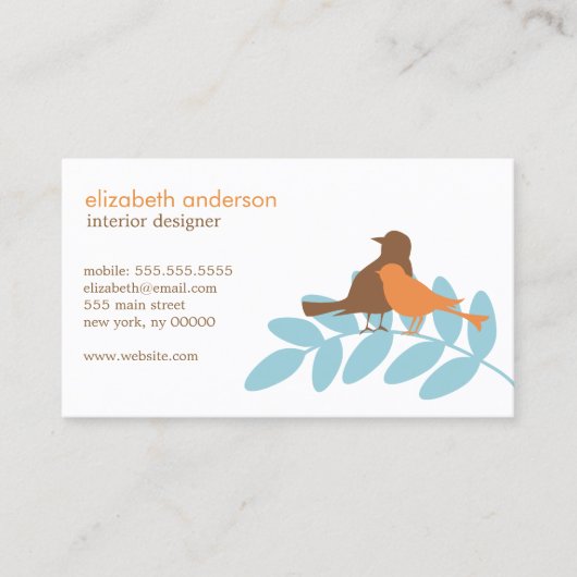 Blauwe en Oranje tuin vogelsilhouetten Visitekaartje (Voorkant)