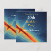 Blauwe en Oranje uitnodiging tot Abstracte geboort (Voorkant / Achterkant)