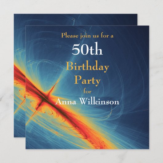 Blauwe en Oranje uitnodiging tot Abstracte geboort (Voorkant / Achterkant)