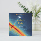 Blauwe en Oranje uitnodiging tot Abstracte geboort (Staand voorkant)