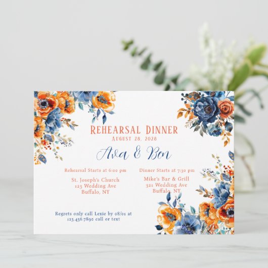 Blauwe en Oranje verfbloemenrepetitie Kaart (Staand voorkant)