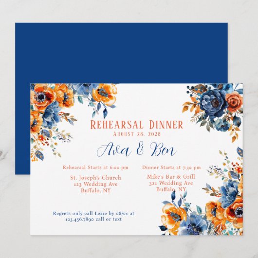 Blauwe en Oranje verfbloemenrepetitie Kaart (Voorkant / Achterkant)