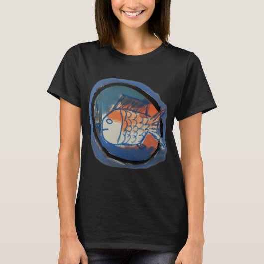 Blauwe en oranje vis t-shirt (Voorkant)