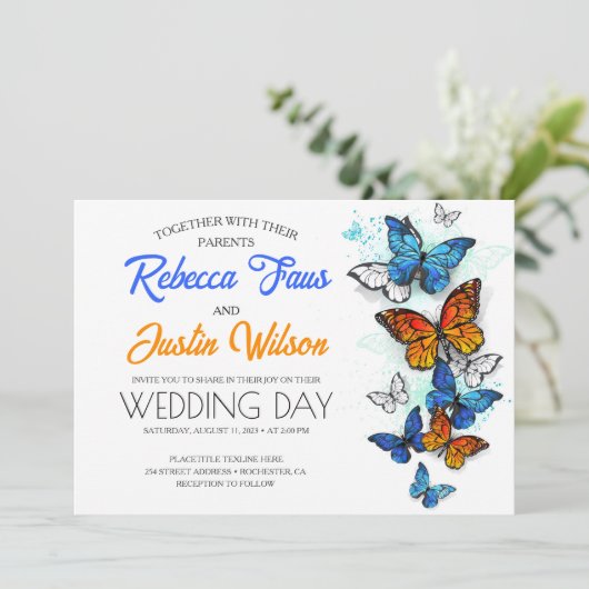 Blauwe en Oranje Vlinders Morpho Monarch Kaart (Staand voorkant)