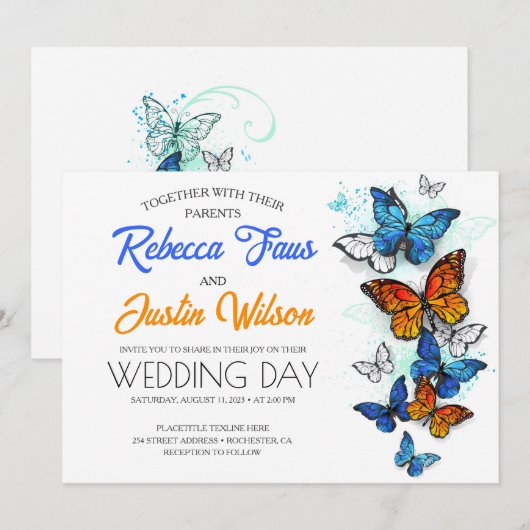 Blauwe en Oranje Vlinders Morpho Monarch Kaart (Voorkant / Achterkant)