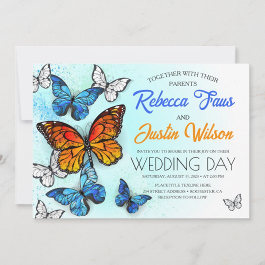 Blauwe en oranje vlinders Morpho Monarch Kaart (Voorkant)