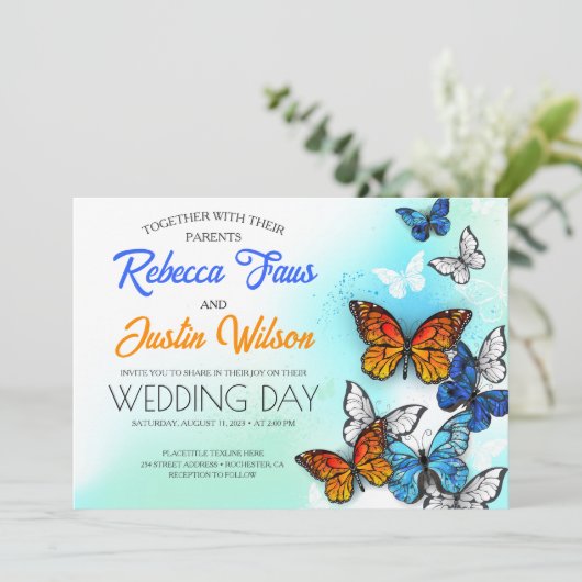 Blauwe en oranje vlinders Morpho Monarch Kaart (Staand voorkant)