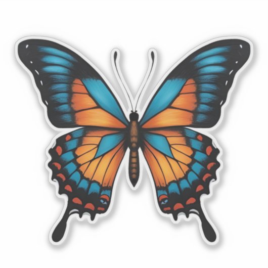 Blauwe en Oranje vlinderSticker Sticker (Voorkant)