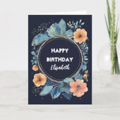 Blauwe en oranje waterverf bloemen Verjaardag Kaart (Voorkant)