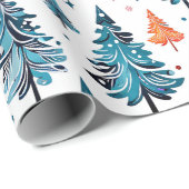 Blauwe en Oranje Waterverf kerstbomen Cadeaupapier (Rol Hoek)