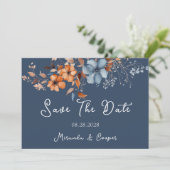 Blauwe en Oranje Wildbloemen Bewaar de Datumkaarte Kaart (Staand voorkant)