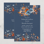 Blauwe en Oranje Wildbloemen Bruidsmeisjes Luncheo Kaart (Voorkant / Achterkant)