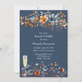 Blauwe en Oranje Wildbloemen Brunch en Bubbly Kaart (Voorkant)