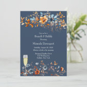 Blauwe en Oranje Wildbloemen Brunch en Bubbly Kaart (Staand voorkant)