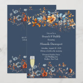 Blauwe en Oranje Wildbloemen Brunch en Bubbly Kaart (Voorkant / Achterkant)
