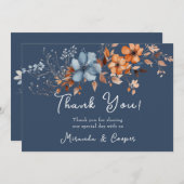 Blauwe en Oranje Wildbloemen Dank u Kaarten (Voorkant / Achterkant)