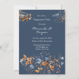 Blauwe en Oranje Wildbloemen Verlovingsfeest Kaart