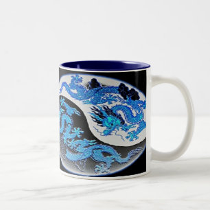 Blauwe en Oranje Yin-Yang Dragons Coffee-Mok Tweekleurige Koffiemok