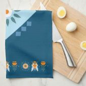 Blauwe en Oranje zonnebloemen Theedoek (Quarter Fold)