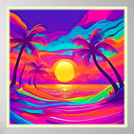 Blauwe en Oranje zonsondergang Poster