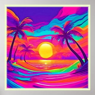 Blauwe en Oranje zonsondergang Poster